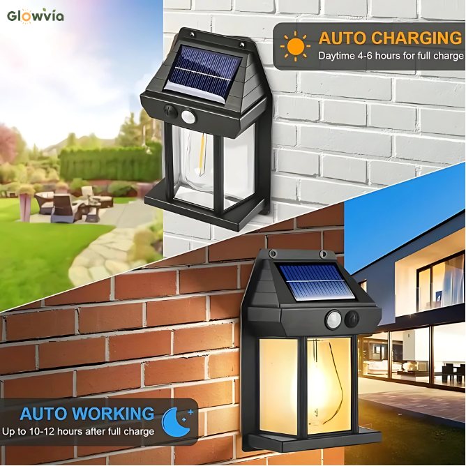 Glowvia Solar Wall Light - 3 Smart Modes, Motion Sensor, Auto-On at Night | Waterproof Outdoor Lamp for Doors & Porches