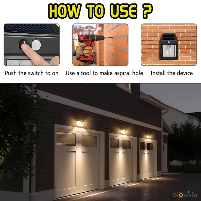 Glowvia Solar Wall Light - 3 Smart Modes, Motion Sensor, Auto-On at Night | Waterproof Outdoor Lamp for Doors & Porches