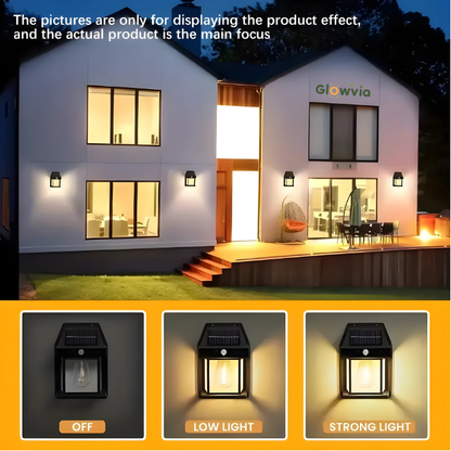 Glowvia Solar Wall Light - 3 Smart Modes, Motion Sensor, Auto-On at Night | Waterproof Outdoor Lamp for Doors & Porches