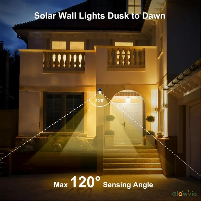 Glowvia Solar Wall Light - 3 Smart Modes, Motion Sensor, Auto-On at Night | Waterproof Outdoor Lamp for Doors & Porches